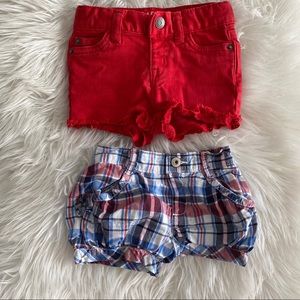 Lot 12m baby girl shorts lace red & bubble plaid